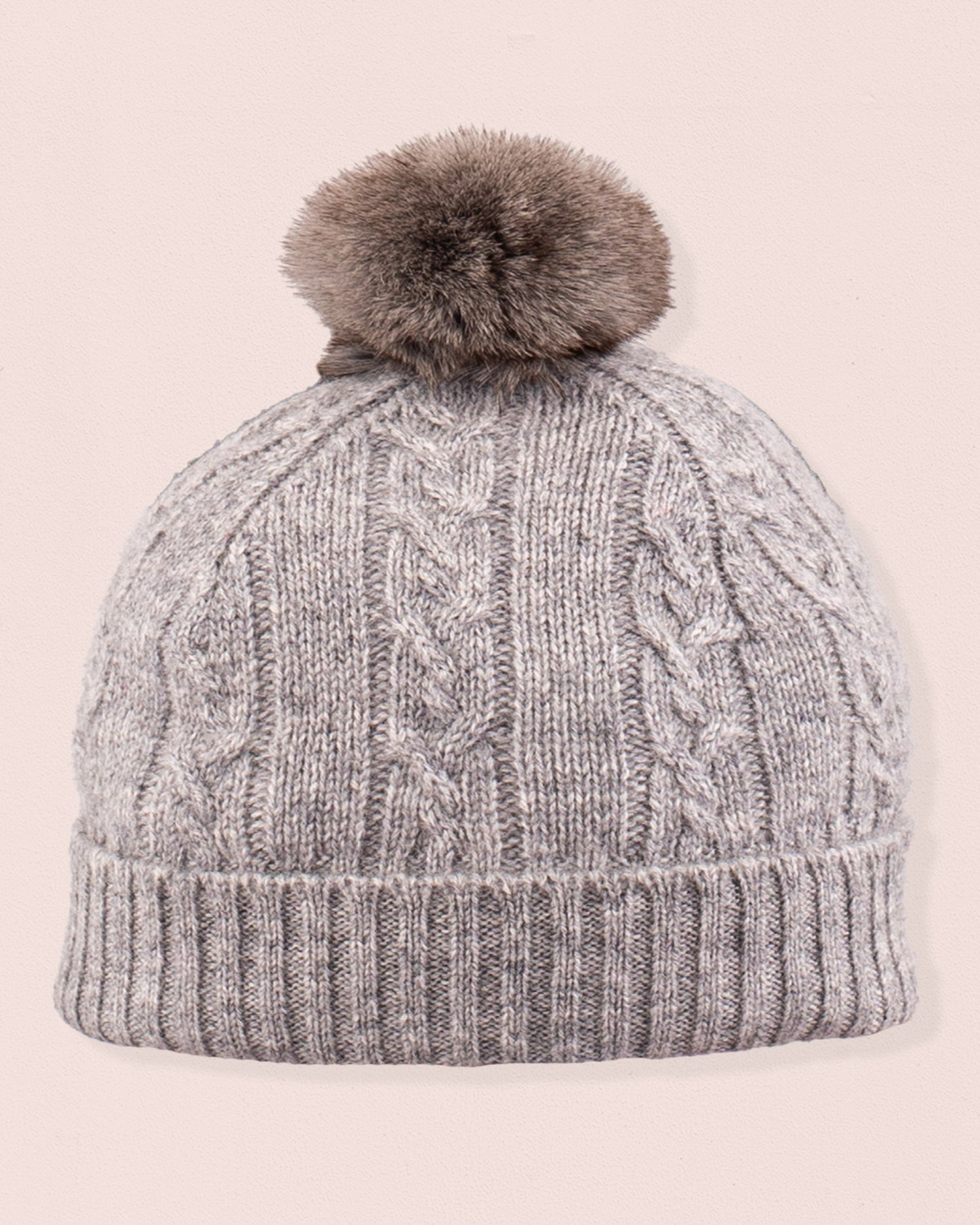 Cashmere Grey Fur Pom-Pom Hat